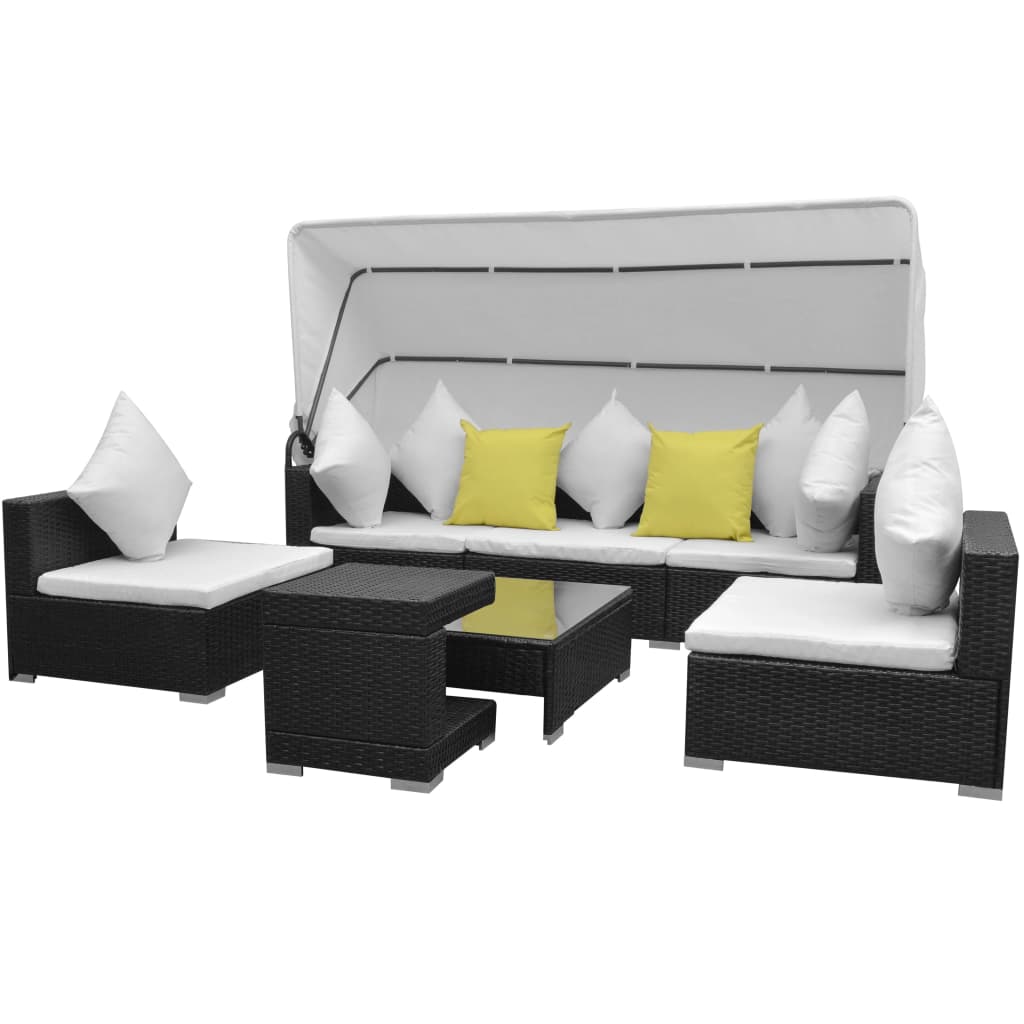 Salon de jardin 7 pcs avec baldaquin Résine tressée Noir - XIOS