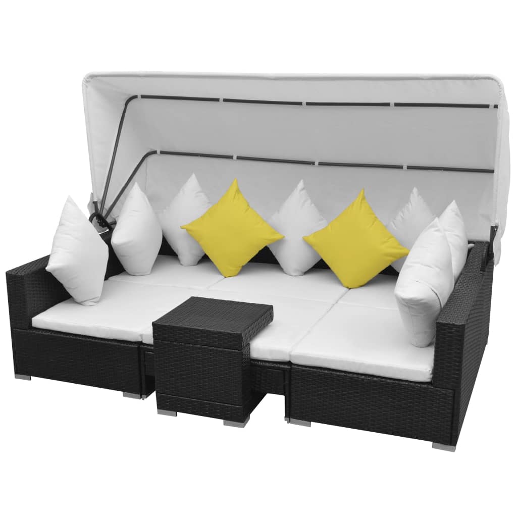 Salon de jardin 7 pcs avec baldaquin Résine tressée Noir - XIOS