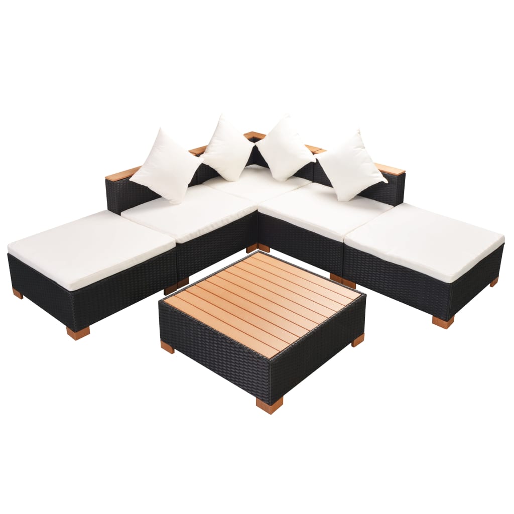 Salon de jardin 6 pcs avec coussins résine tressée noir - XIOS