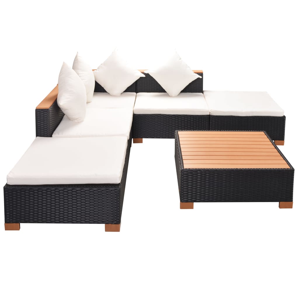 Salon de jardin 6 pcs avec coussins résine tressée noir - XIOS
