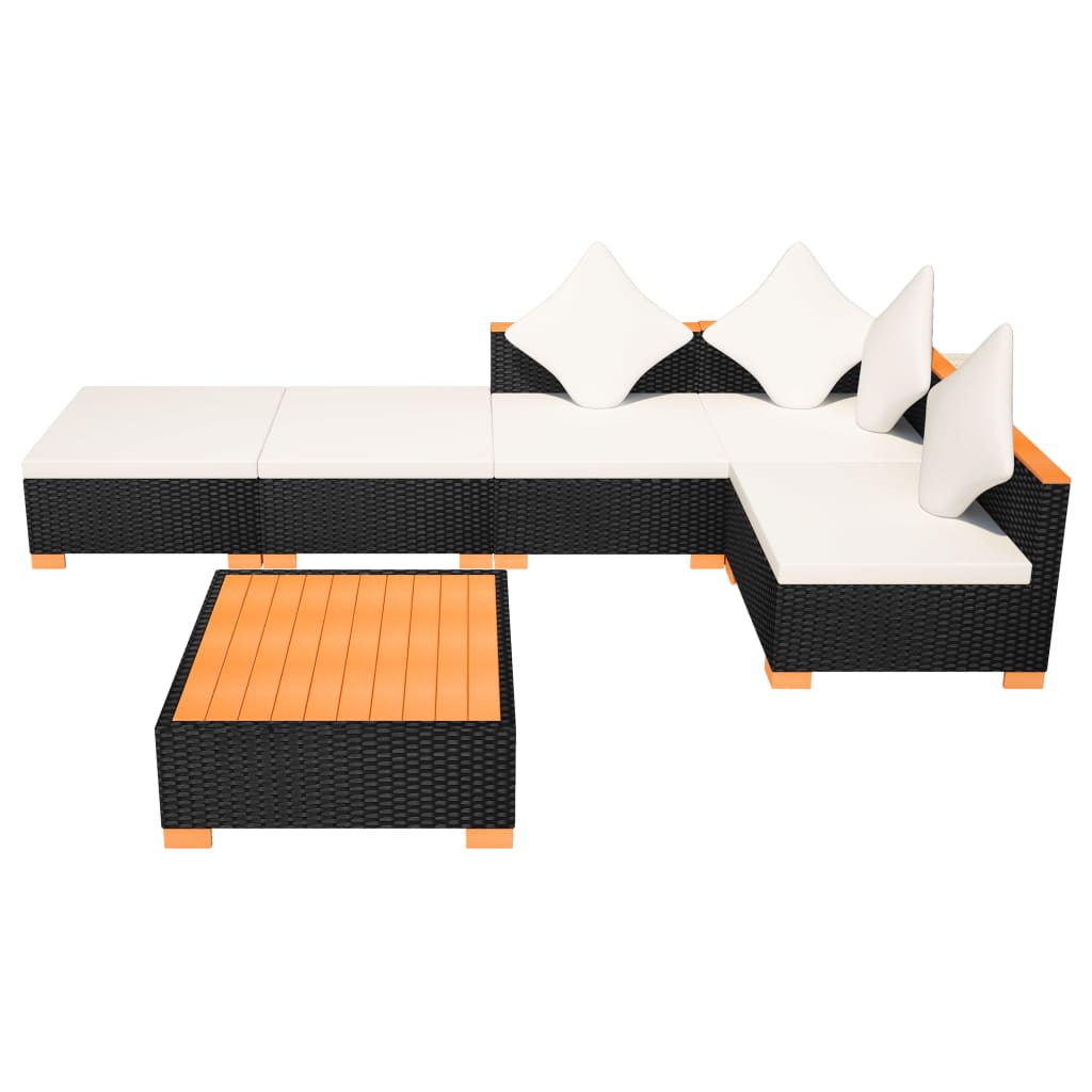 Salon de jardin 6 pcs avec coussins résine tressée noir - XIOS