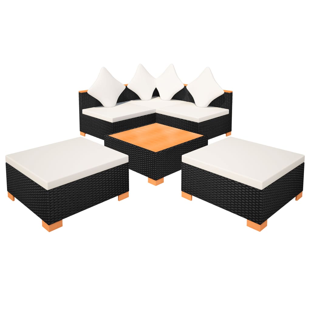 Salon de jardin 6 pcs avec coussins résine tressée noir - XIOS