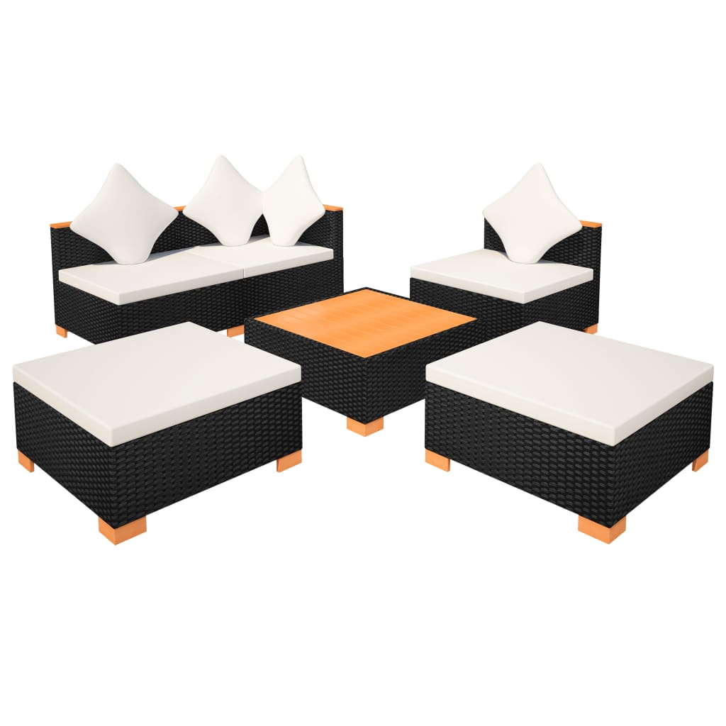 Salon de jardin 6 pcs avec coussins résine tressée noir - XIOS