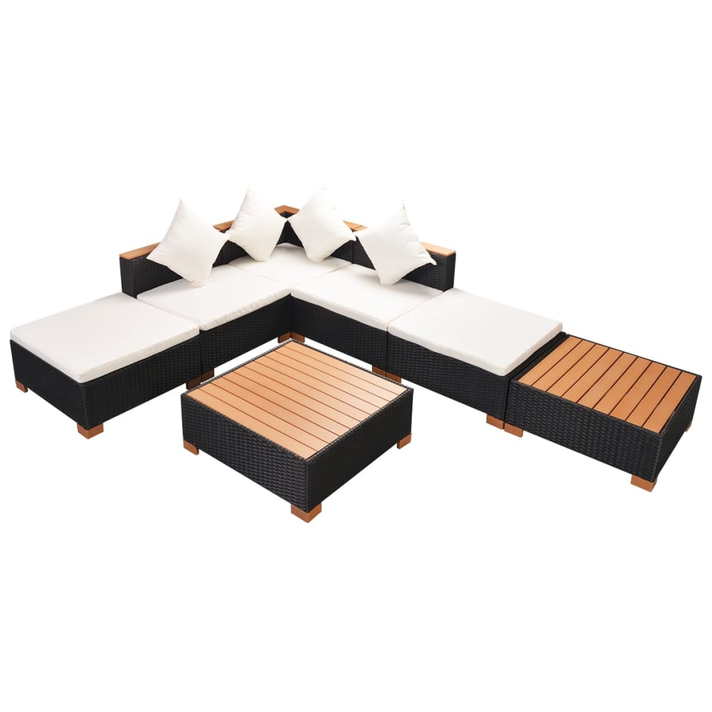 Salon de jardin 7 pcs avec coussins Résine tressée Noir - XIOS
