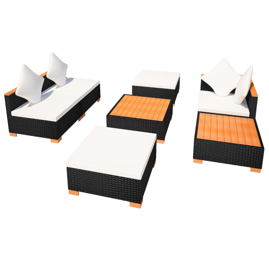 Salon de jardin 7 pcs avec coussins Résine tressée Noir - XIOS