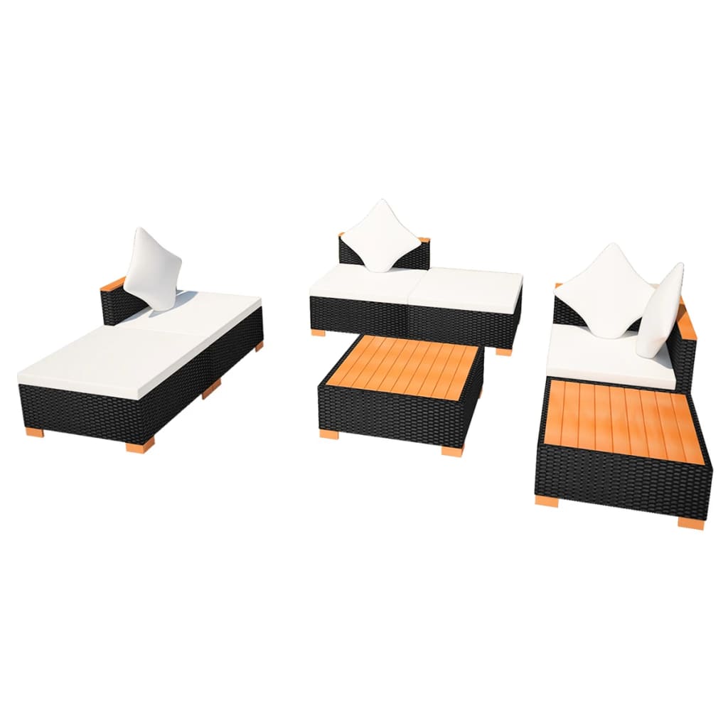Salon de jardin 7 pcs avec coussins Résine tressée Noir - XIOS