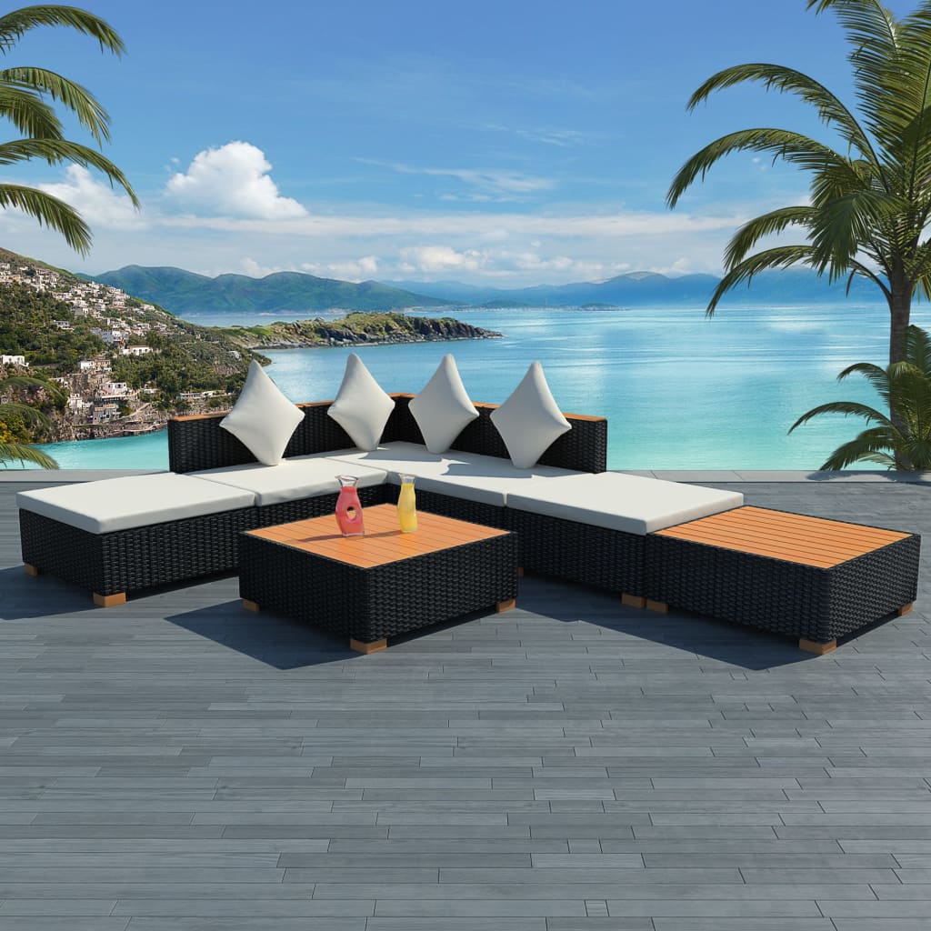 Salon de jardin 7 pcs avec coussins Résine tressée Noir - XIOS