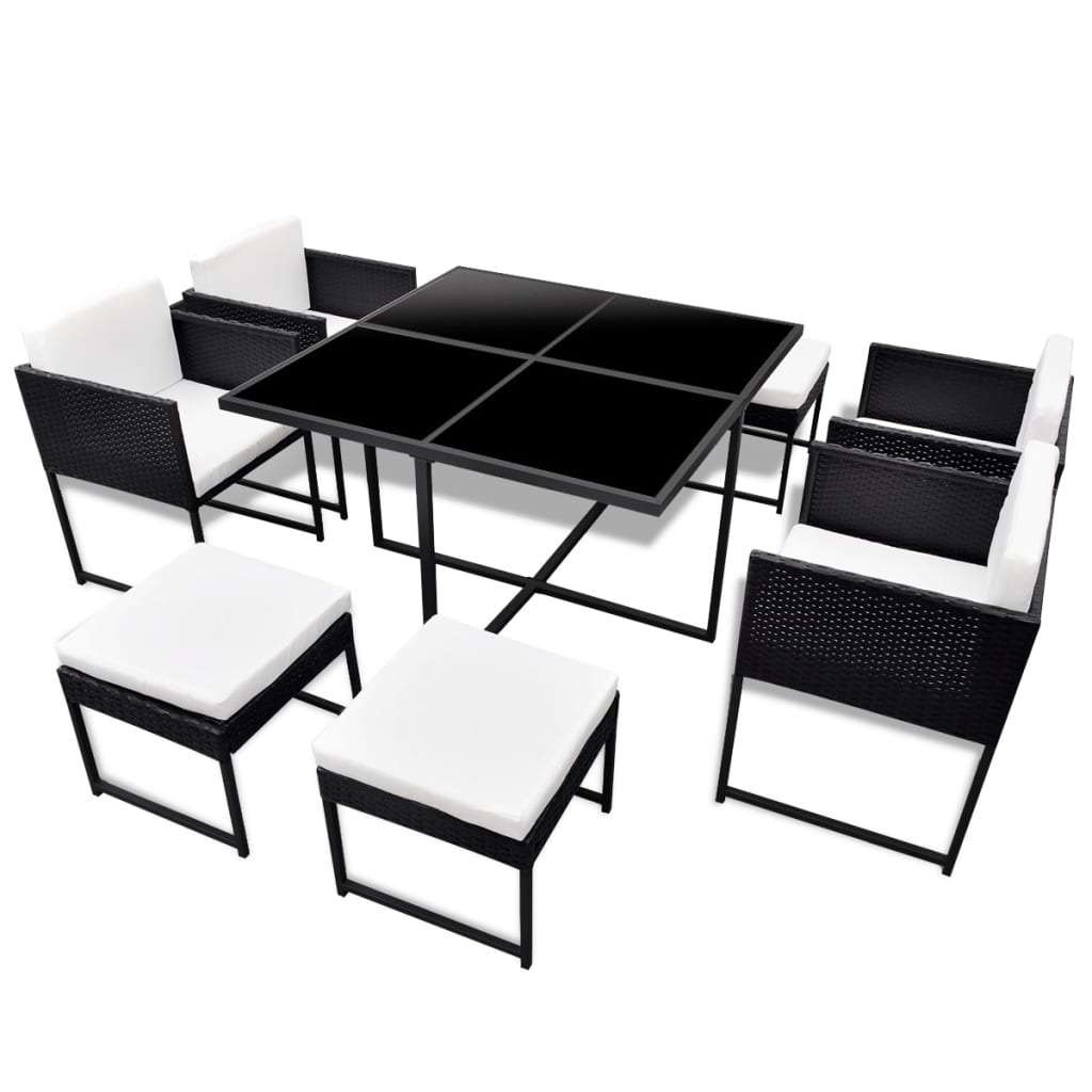 Ensemble à manger d'extérieur 9pcs coussins Résine tressée Noir - XIOS
