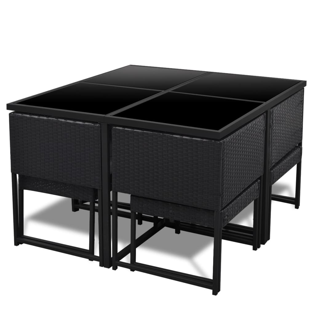 Ensemble à manger d'extérieur 9pcs coussins Résine tressée Noir - XIOS