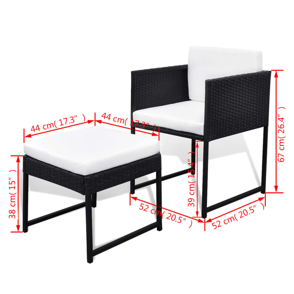 Ensemble à manger d'extérieur 9pcs coussins Résine tressée Noir - XIOS