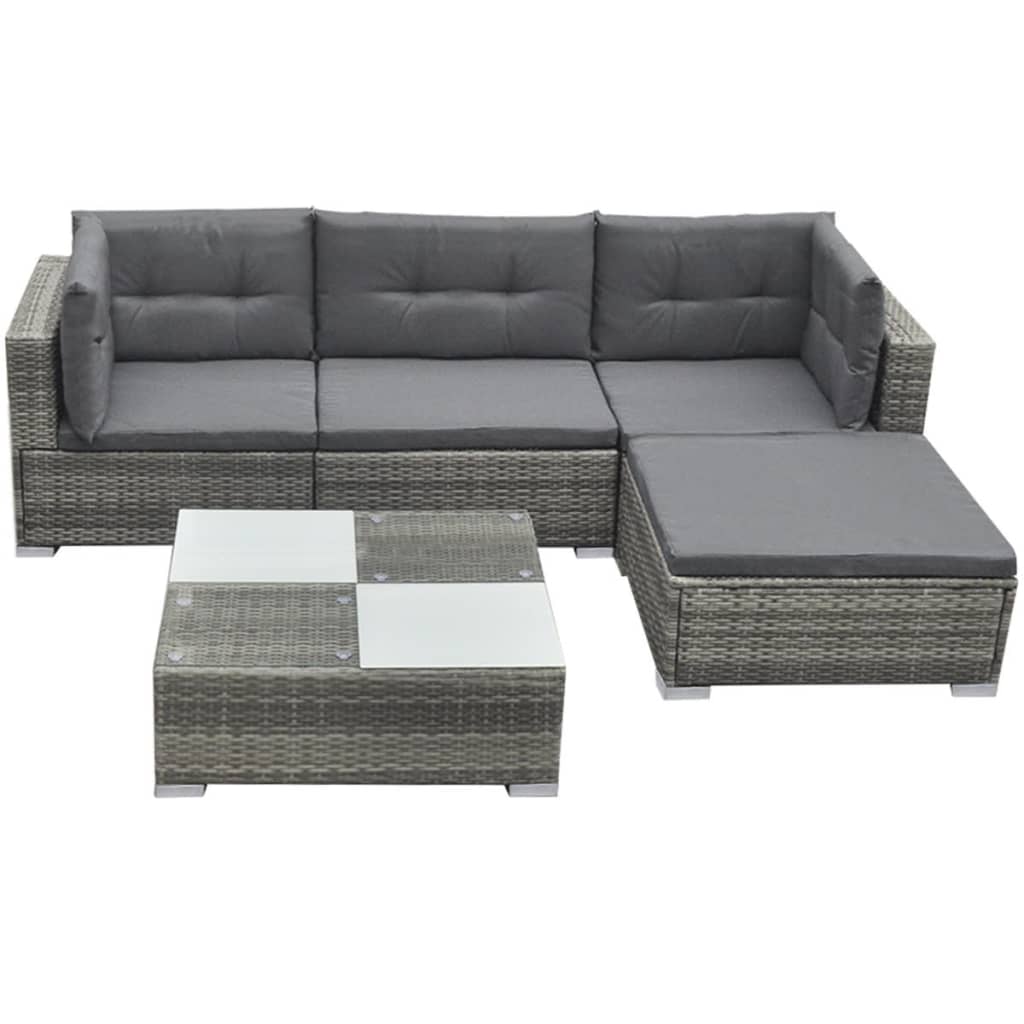 Salon de jardin 5 pcs avec coussins résine tressée gris - XIOS