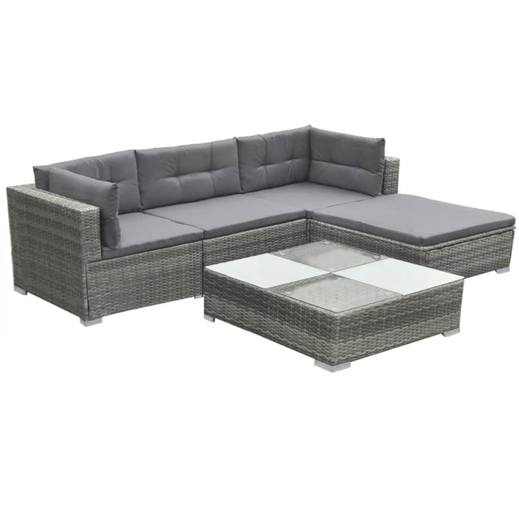Salon de jardin 5 pcs avec coussins résine tressée gris - XIOS