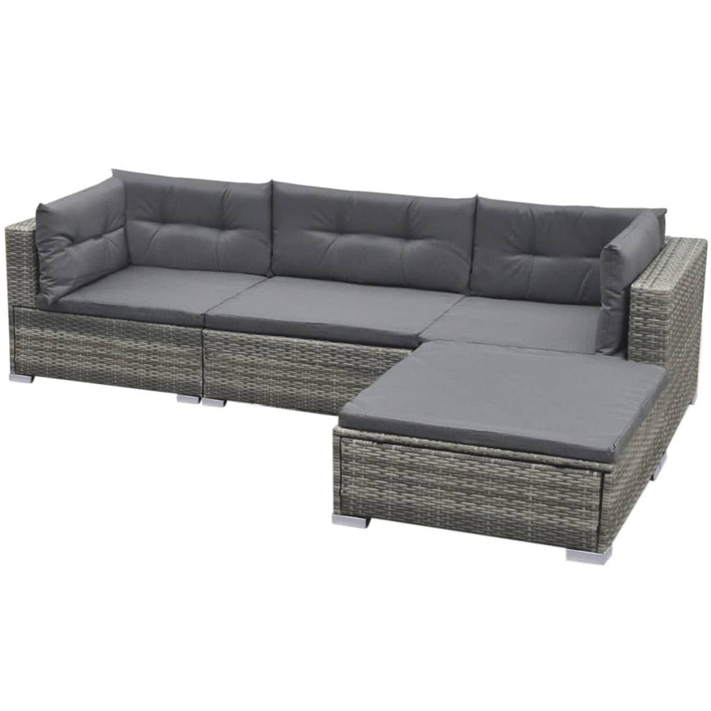 Salon de jardin 5 pcs avec coussins résine tressée gris - XIOS