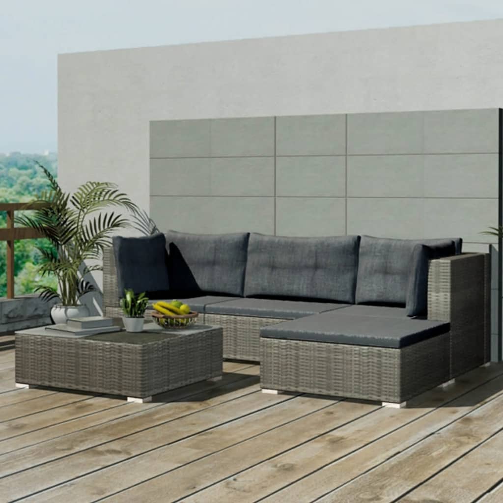 Salon de jardin 5 pcs avec coussins résine tressée gris - XIOS