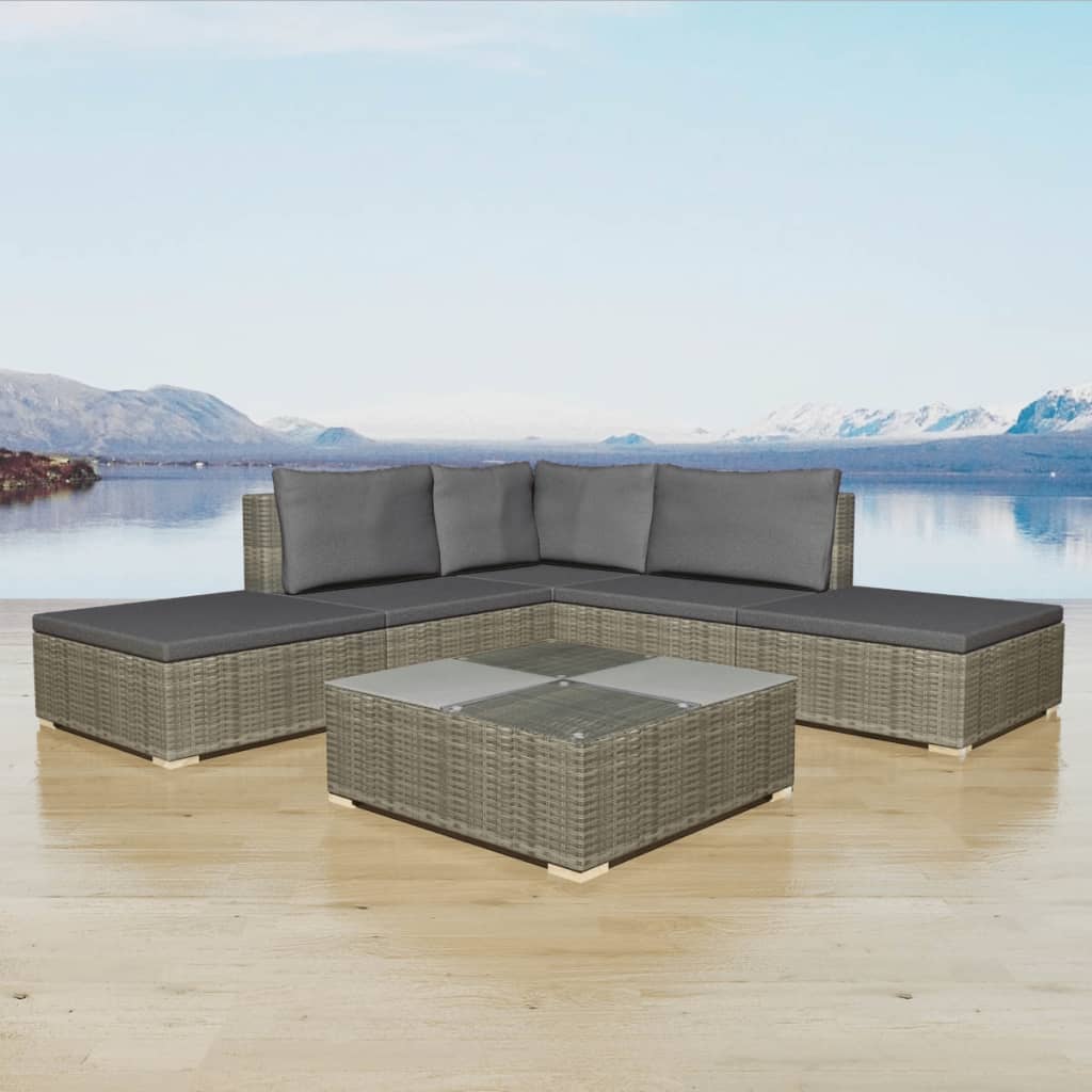 Salon de jardin 6 pcs avec coussins résine tressée gris - XIOS