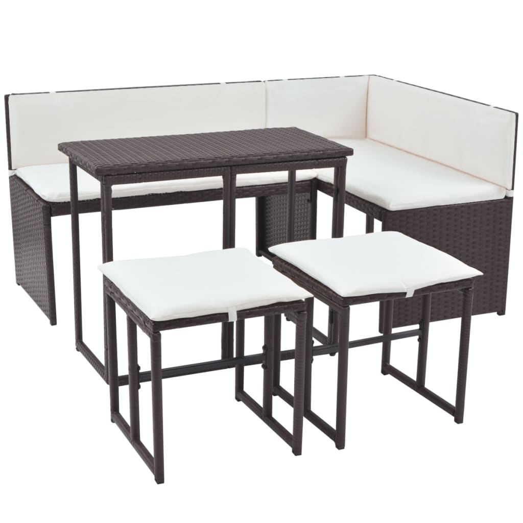 Ensemble à manger d'extérieur 5 pcs Acier Résine tressée Marron