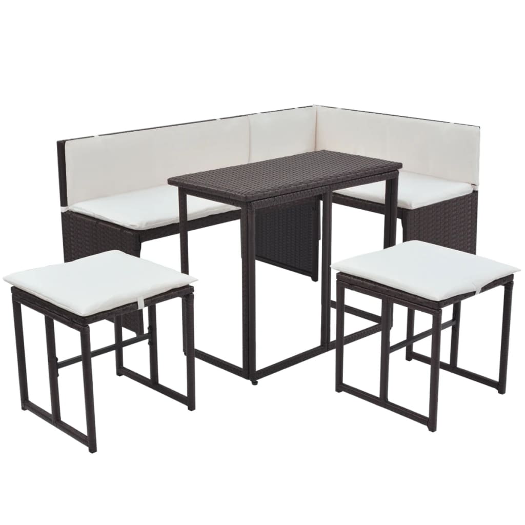 Ensemble à manger d'extérieur 5 pcs Acier Résine tressée Marron
