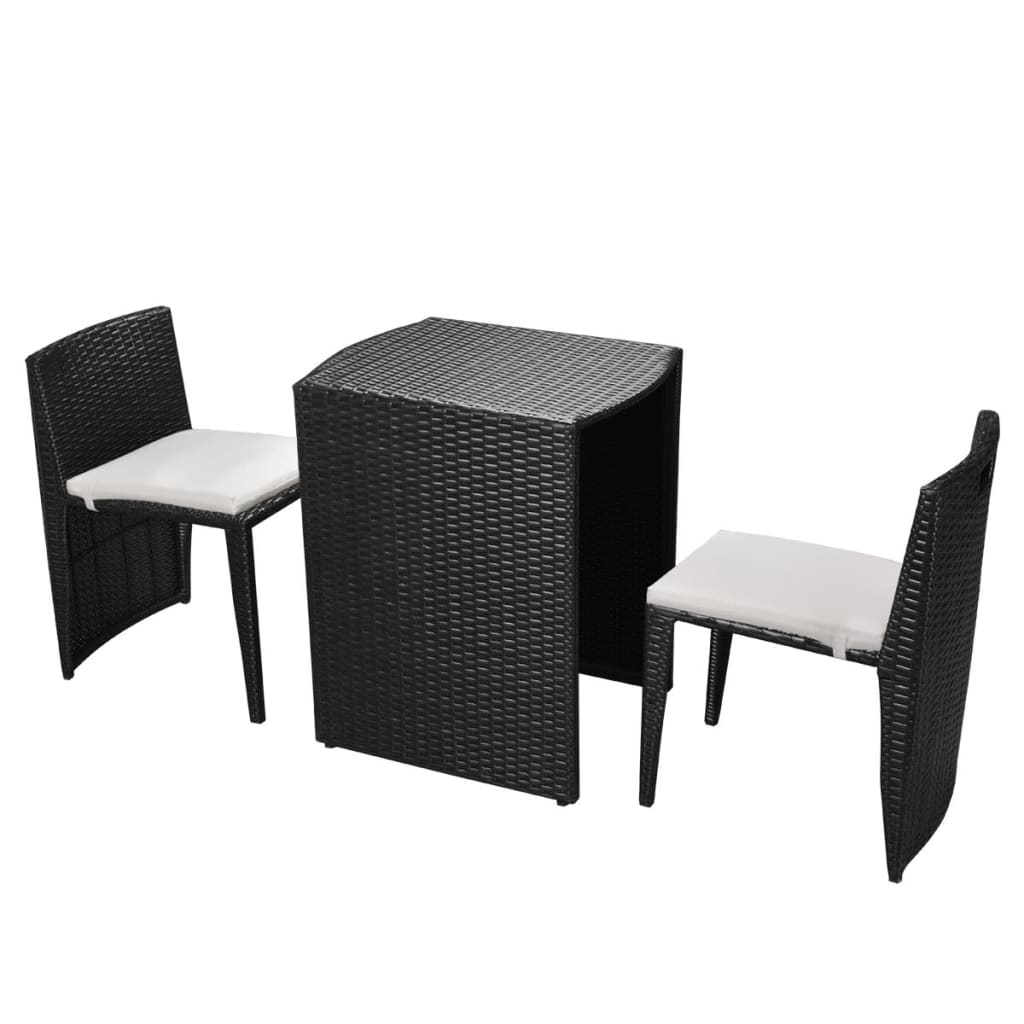 Ensemble de bistro 3 pcs avec coussins résine tressée noir - XIOS
