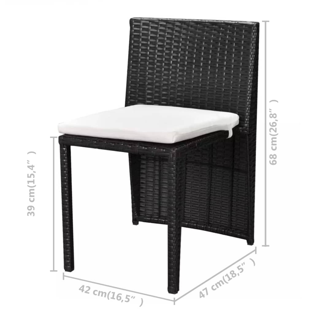 Ensemble de bistro 3 pcs avec coussins résine tressée noir - XIOS