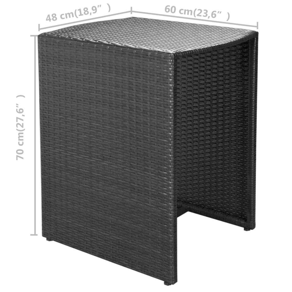 Ensemble de bistro 3 pcs avec coussins résine tressée noir - XIOS
