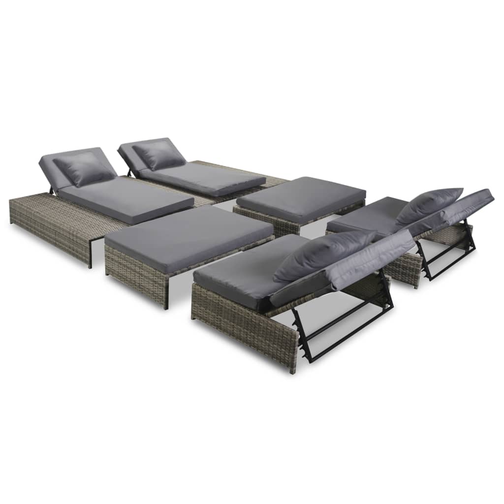 Salon de jardin 5 pcs avec coussins Résine tressée Gris Salons de jardin vidaXL
