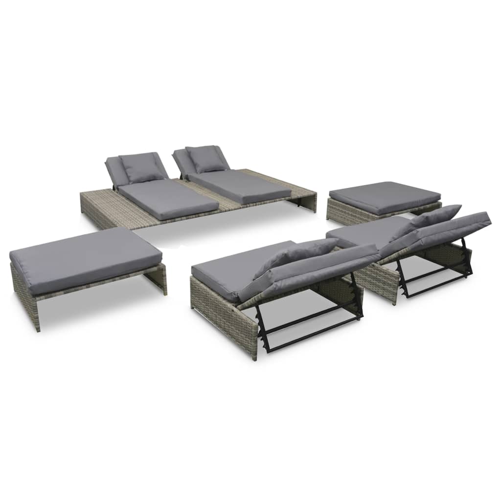 Salon de jardin 5 pcs avec coussins Résine tressée Gris Salons de jardin vidaXL