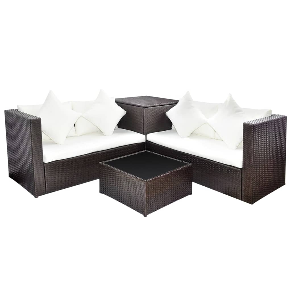 Salon de jardin 4 pcs avec coussins Résine tressée Marron - XIOS