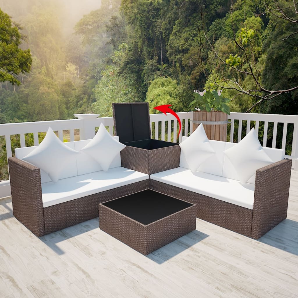 Salon de jardin 4 pcs avec coussins Résine tressée Marron - XIOS