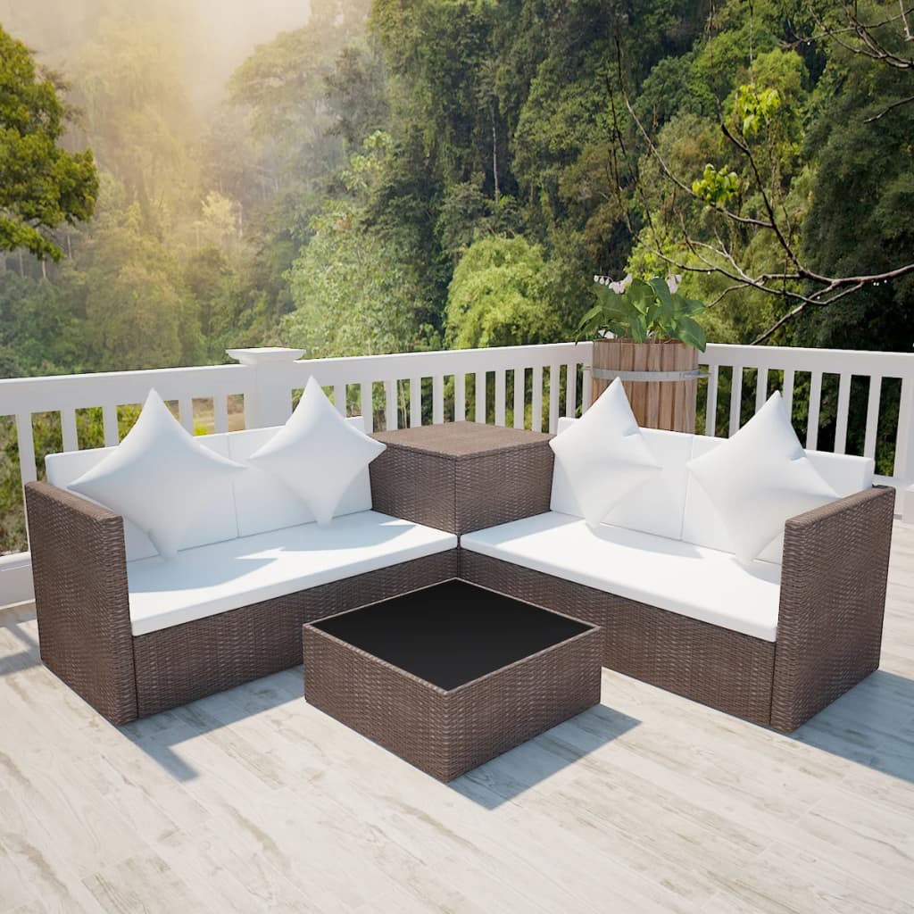 Salon de jardin 4 pcs avec coussins Résine tressée Marron - XIOS