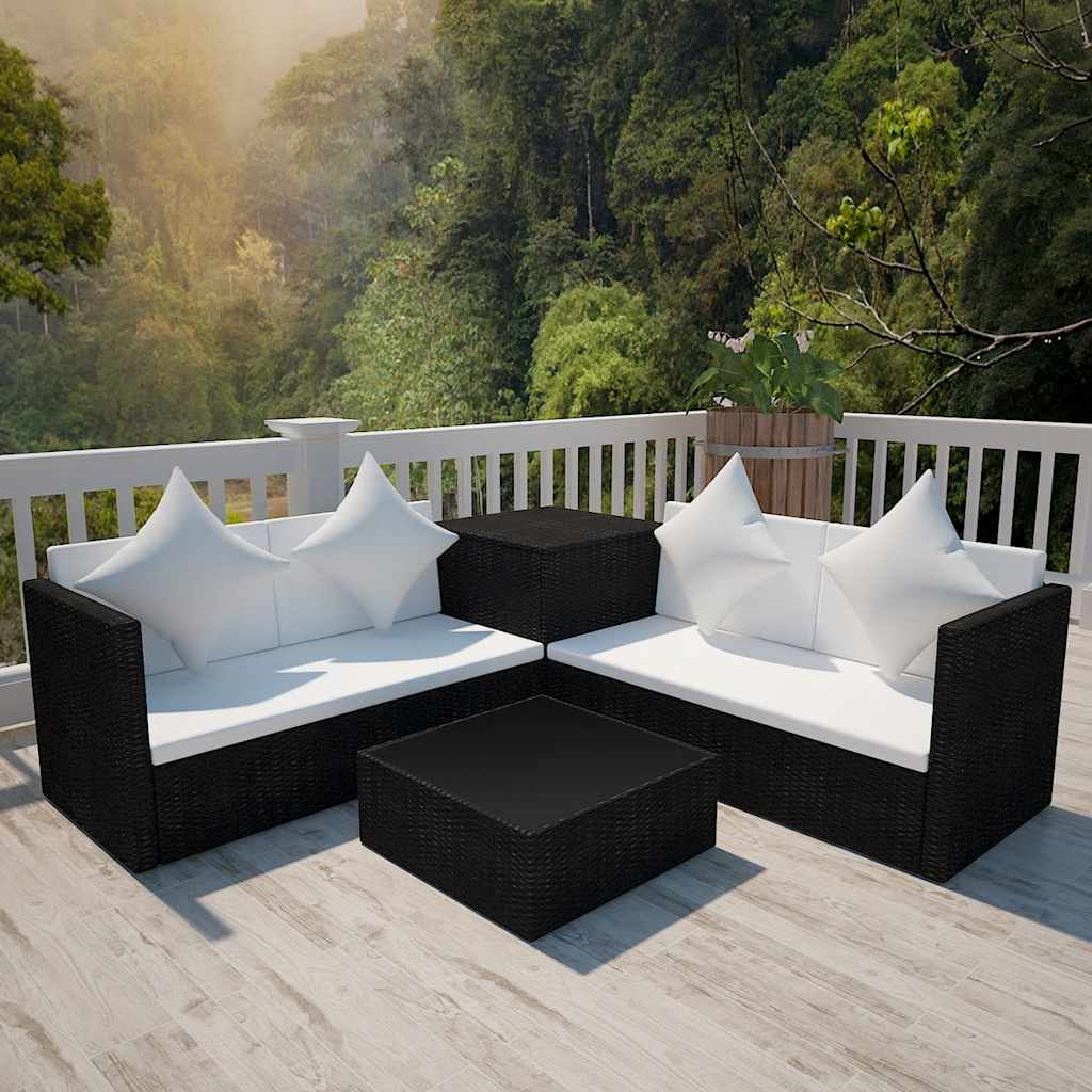 Salon de jardin 4 pcs avec coussins Résine tressée Noir - XIOS