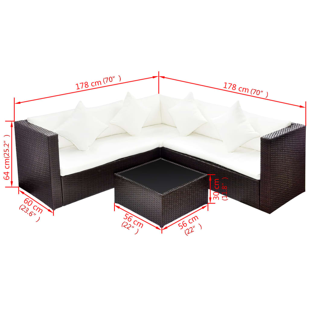 Salon de jardin 4 pcs avec coussins Résine tressée Marron - XIOS