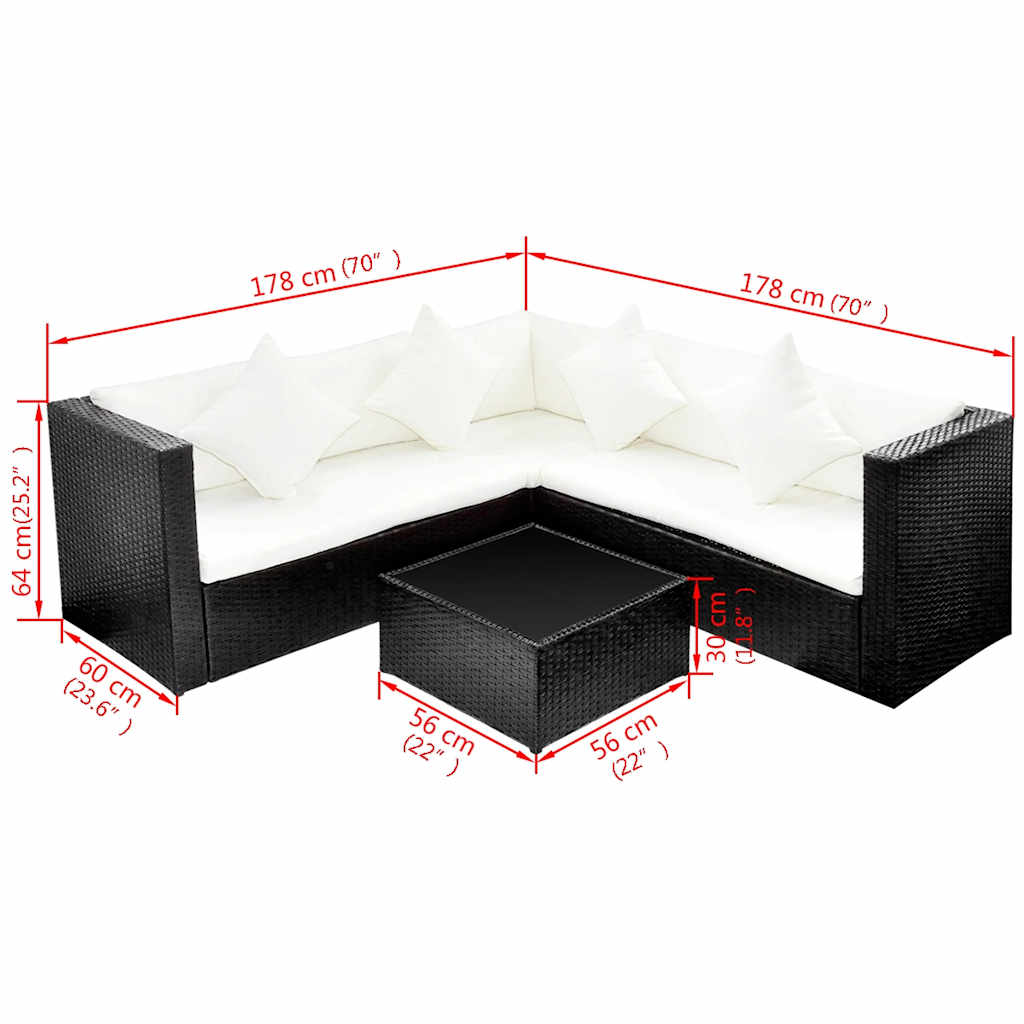 Salon de jardin 4 pcs avec coussins Résine tressée Noir - XIOS