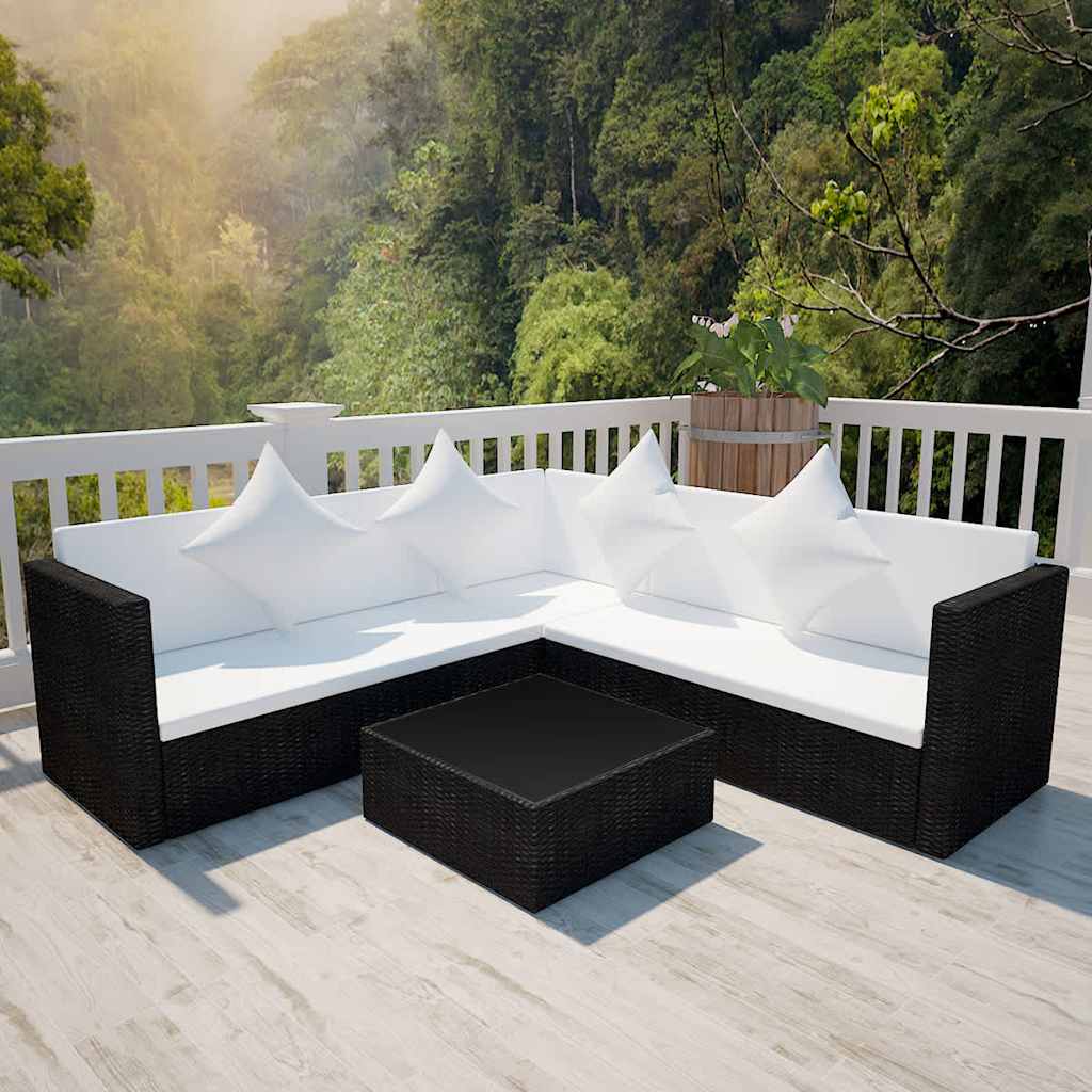 Salon de jardin 4 pcs avec coussins Résine tressée Noir - XIOS
