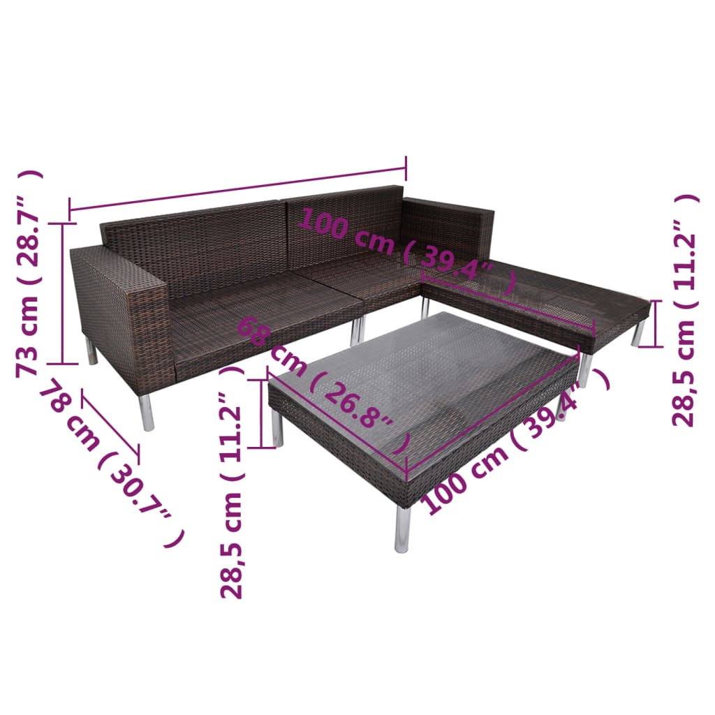 Salon de jardin 4 pcs avec coussins Résine tressée Marron - XIOS