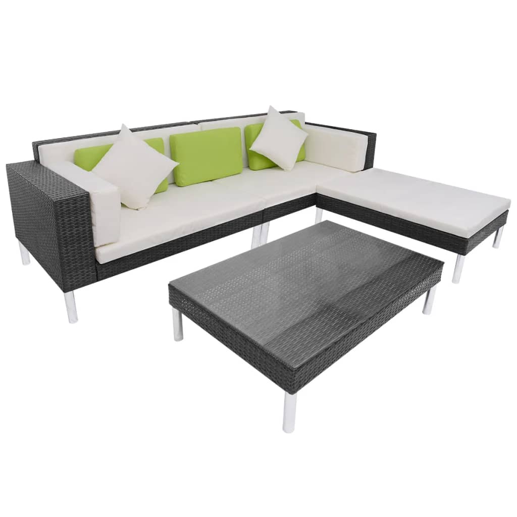 Salon de jardin 4 pcs avec coussins Résine tressée Noir - XIOS