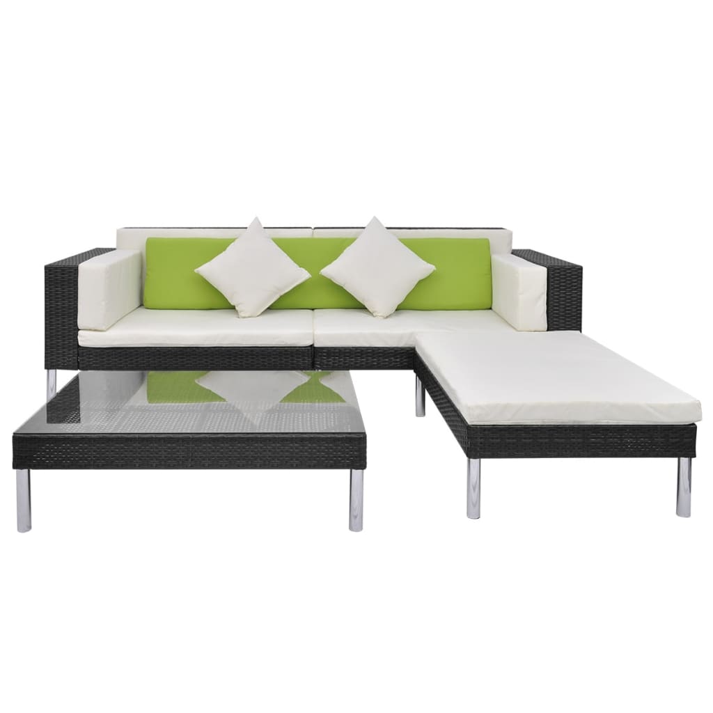 Salon de jardin 4 pcs avec coussins Résine tressée Noir - XIOS