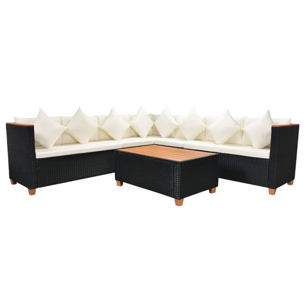 Salon de jardin 5 pcs avec coussins résine tressée noir - XIOS