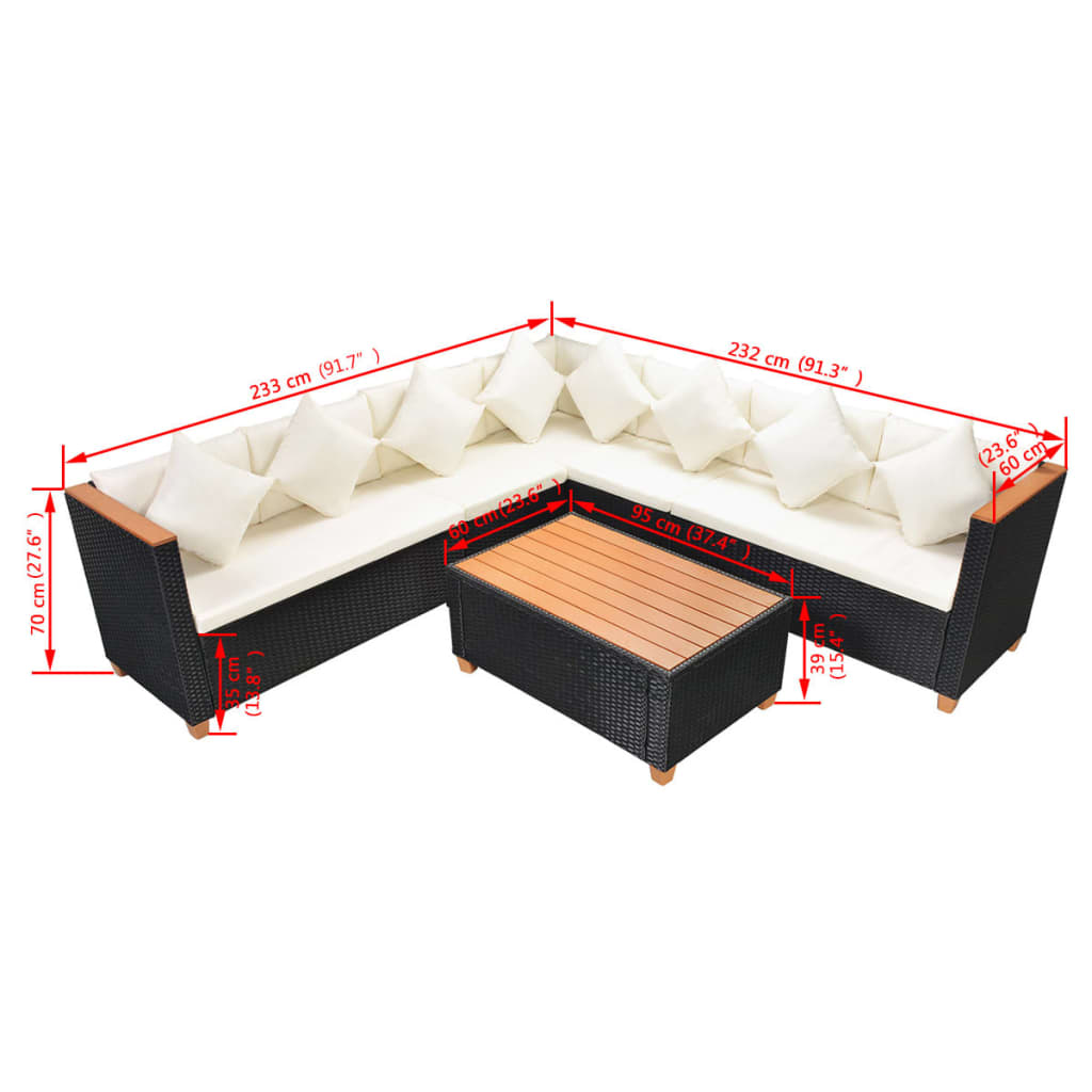 Salon de jardin 5 pcs avec coussins résine tressée noir - XIOS