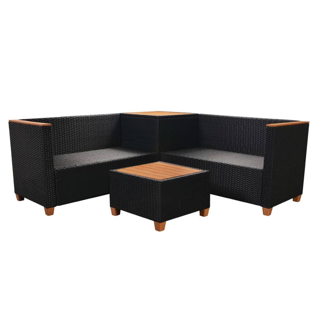 Salon de jardin 4 pcs avec coussins Résine tressée Noir
