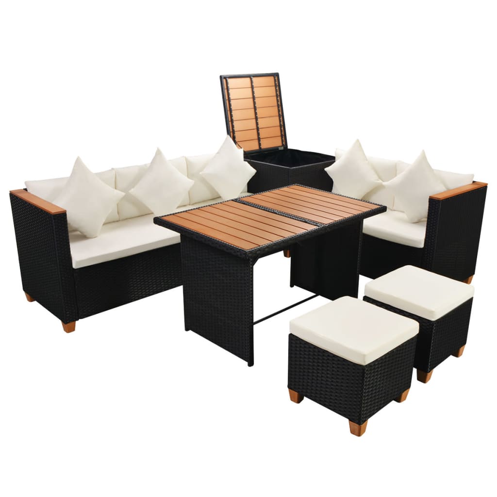 Salon de jardin 7 pcs avec coussins Résine tressée Noir - XIOS