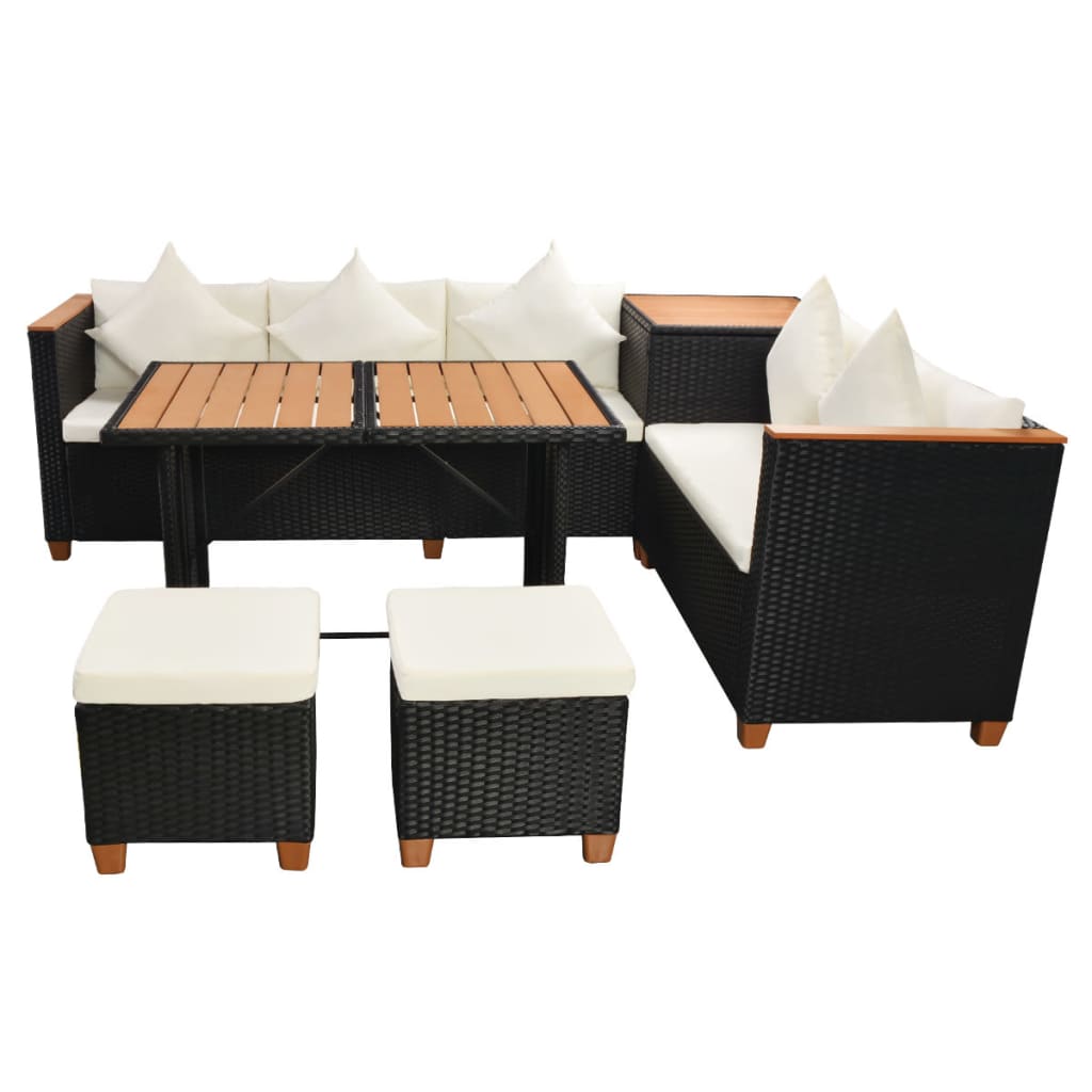 Salon de jardin 7 pcs avec coussins Résine tressée Noir - XIOS