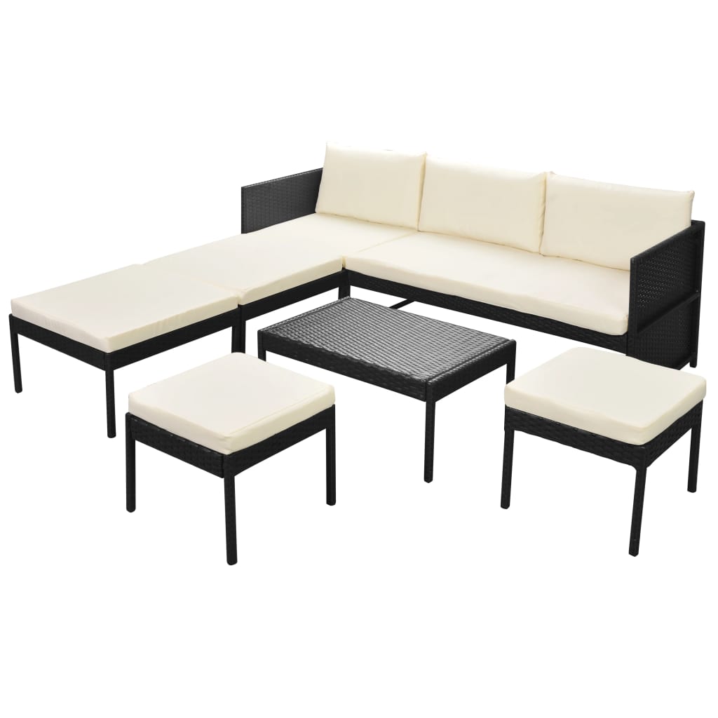 Salon de jardin 6 pcs avec coussins résine tressée noir - XIOS