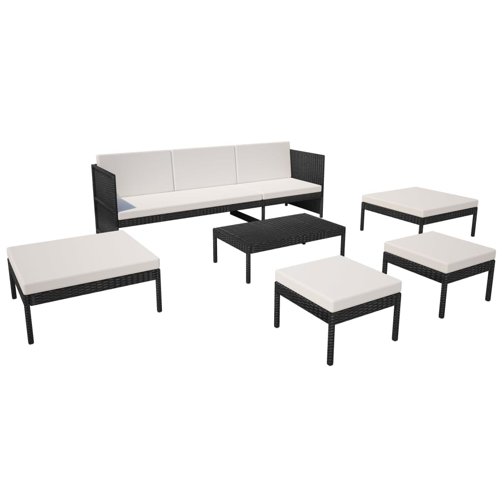 Salon de jardin 6 pcs avec coussins résine tressée noir - XIOS