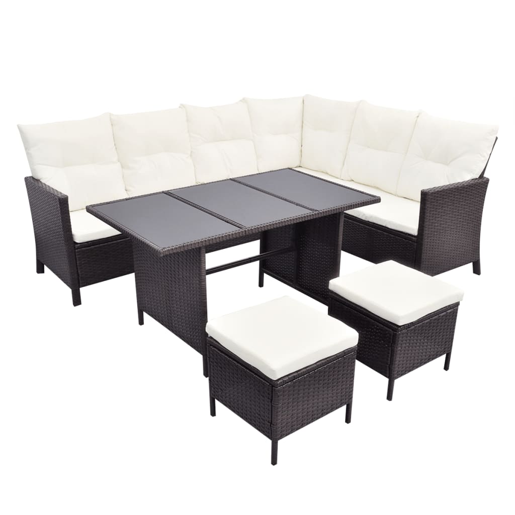 Salon de jardin 4 pcs avec coussins Résine tressée Marron Salons de jardin vidaXL