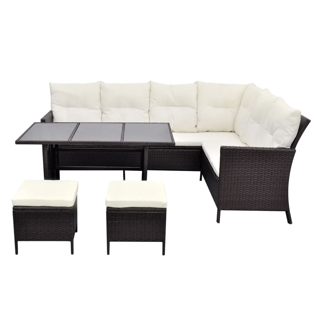 Salon de jardin 4 pcs avec coussins Résine tressée Marron Salons de jardin vidaXL