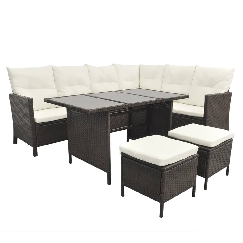 Salon de jardin 4 pcs avec coussins Résine tressée Marron Salons de jardin vidaXL