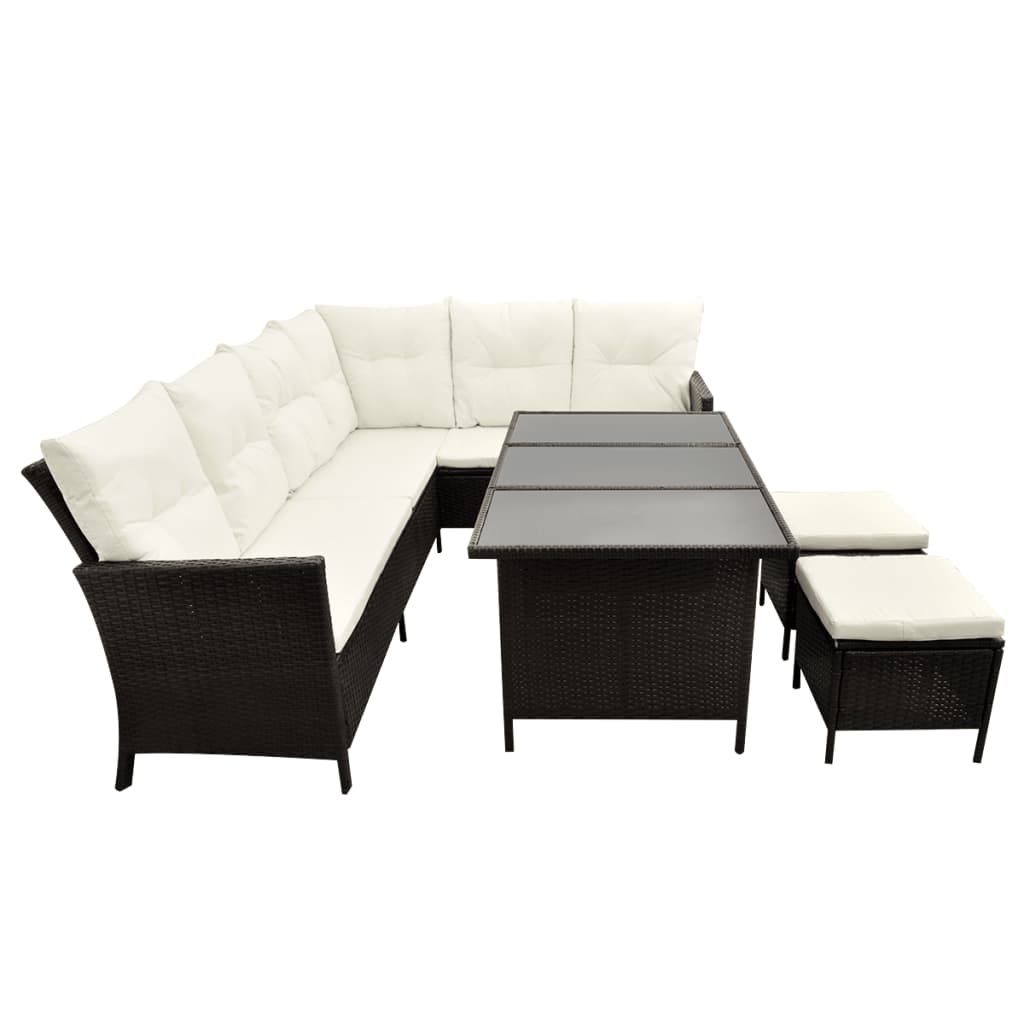 Salon de jardin 4 pcs avec coussins Résine tressée Marron Salons de jardin vidaXL