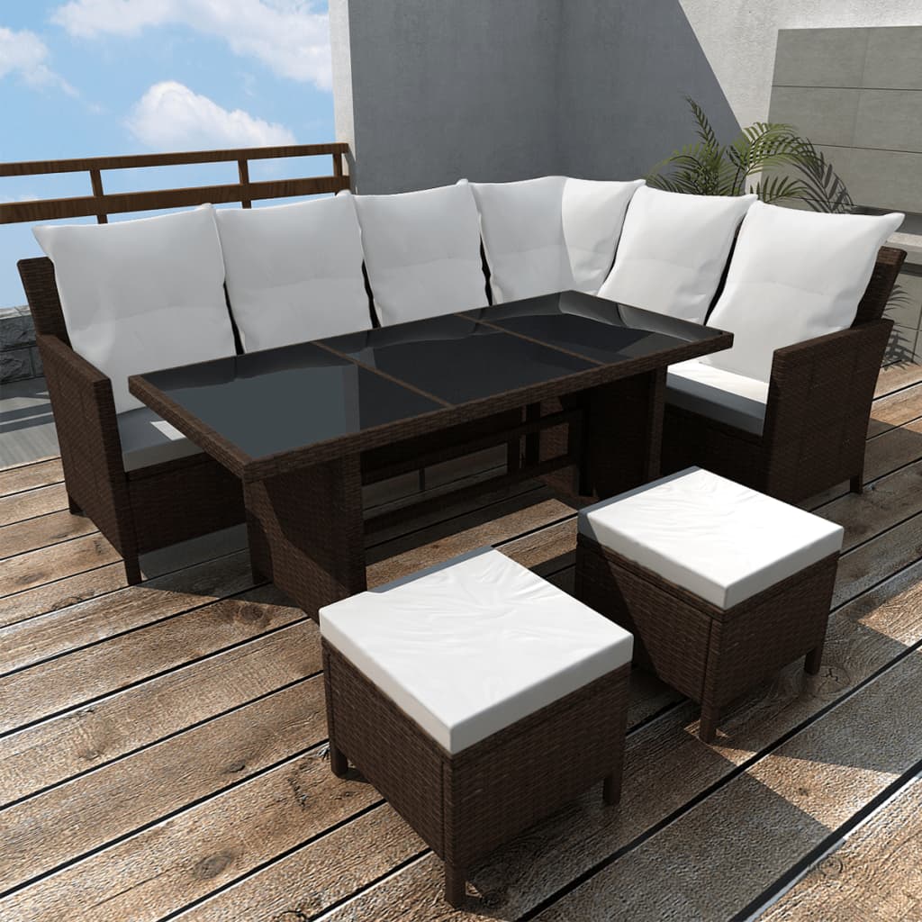 Salon de jardin 4 pcs avec coussins Résine tressée Marron Salons de jardin vidaXL