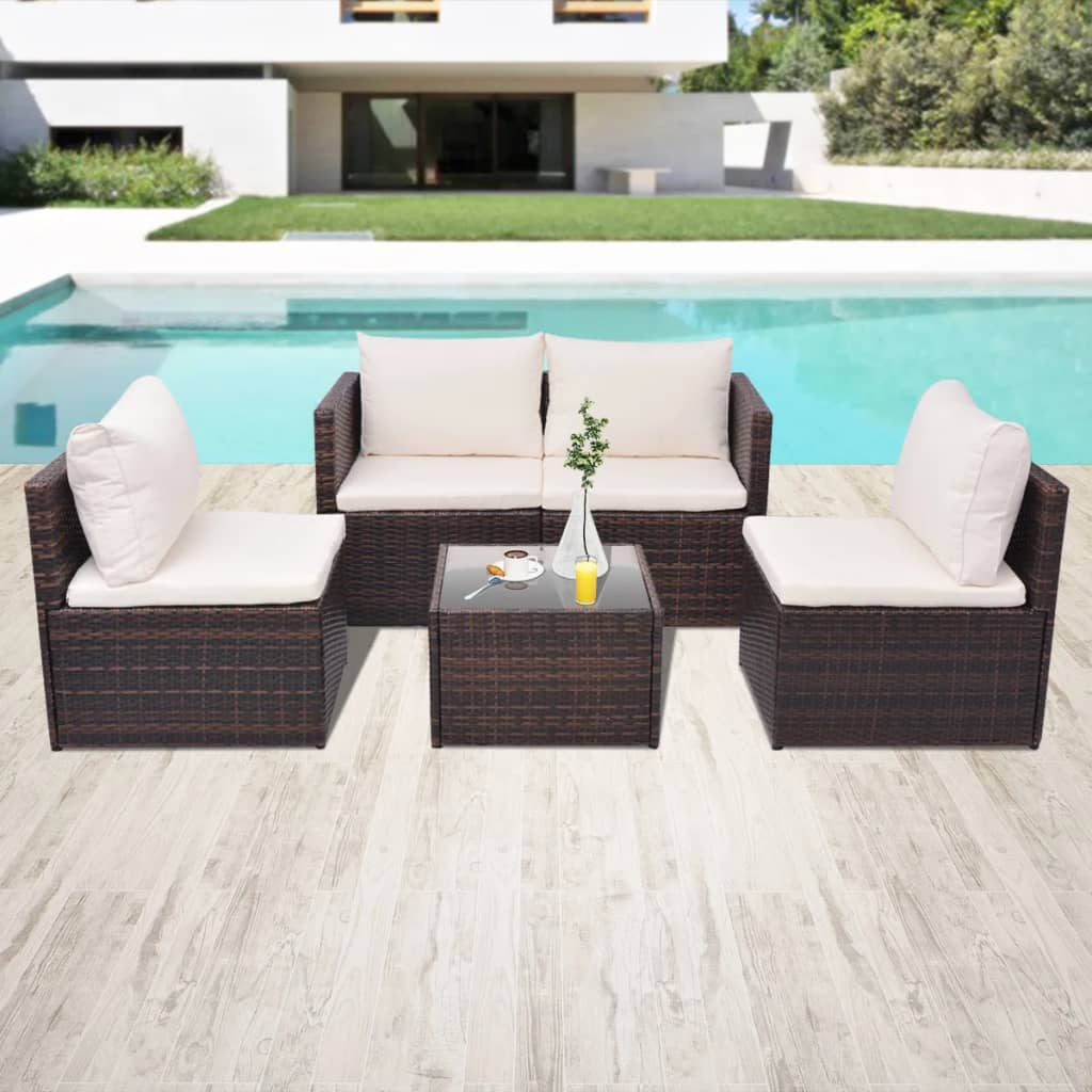 Salon de jardin 5 pcs avec coussins Résine tressée Marron - XIOS
