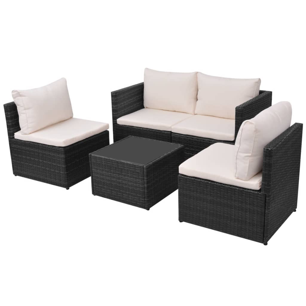 Salon de jardin 5 pcs avec coussins résine tressée noir - XIOS
